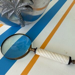 Vintage Style Brass Magnifying Glass with Ivory-Tone Handle